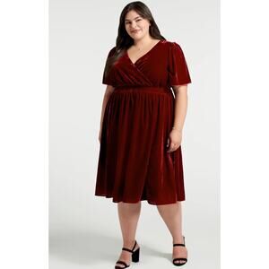 NWT Modcloth Red Stretch Velvet Wrap Top Midi Dress Size 2X